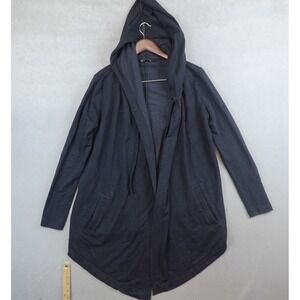 Athleta Vista Wrap Sweatshirt Womens M Black Open Front Hooded Cardigan Restore